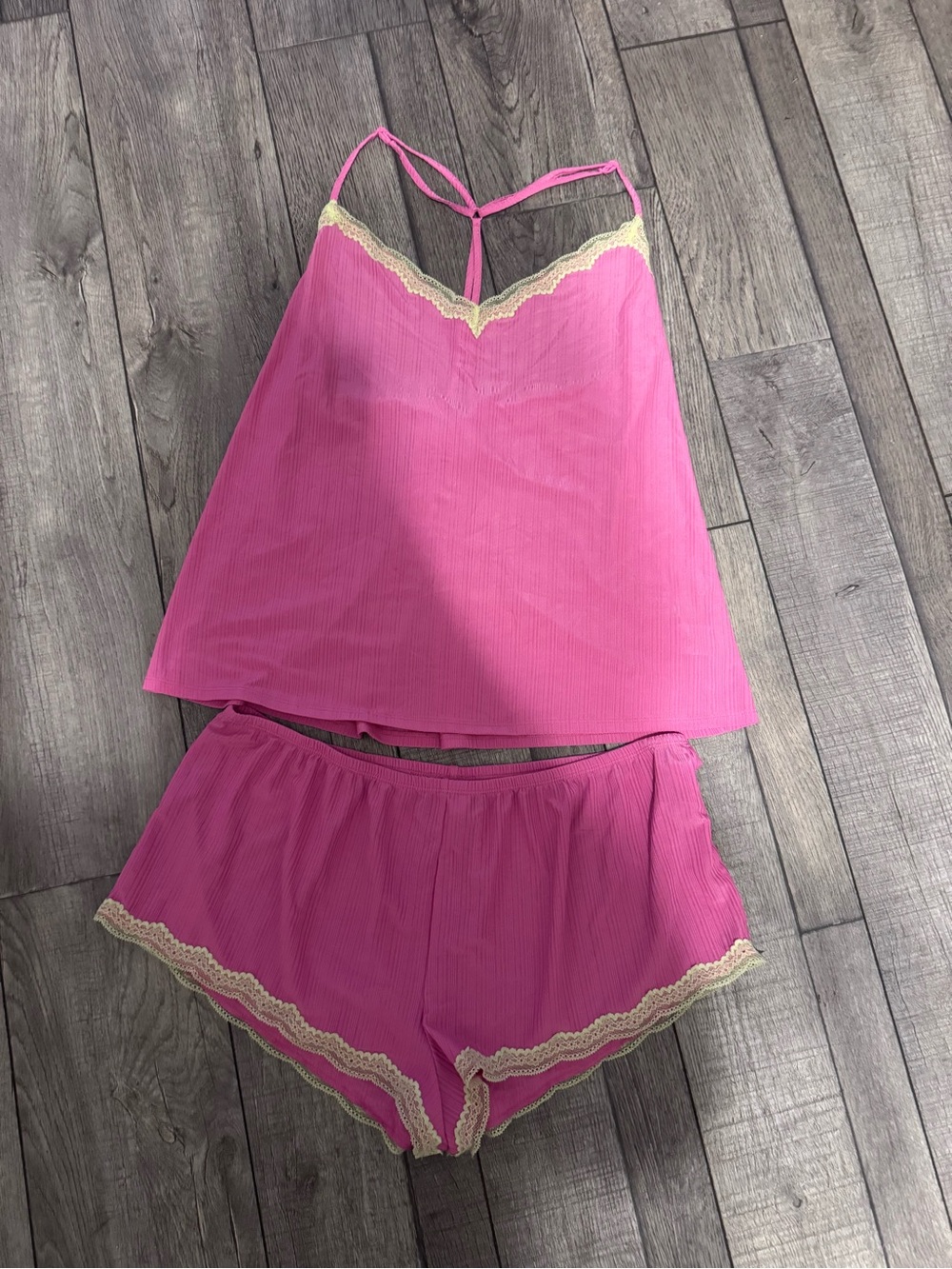 Secret Treasures Hot Pink Camisole & Short Sleep Set with Cream Lace